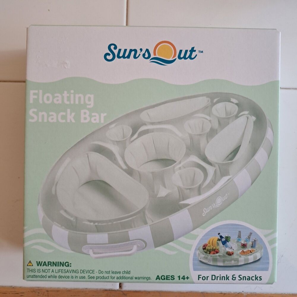 Sun’s Out Floating Snack Bar Pool Float Cabana Stripe Drink Holder Green New